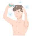 Man applying hair lotion on his head